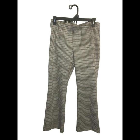 Women’s Altar’d State Plaid Slim Fit Pants Medium Tan And Blue Houndstooth - Picture 1 of 5